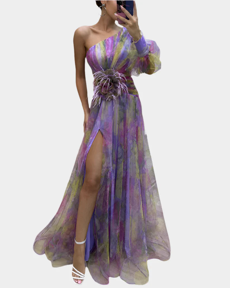 Luxusní Saténové Romantické Šaty S Květinovým Výstřihem