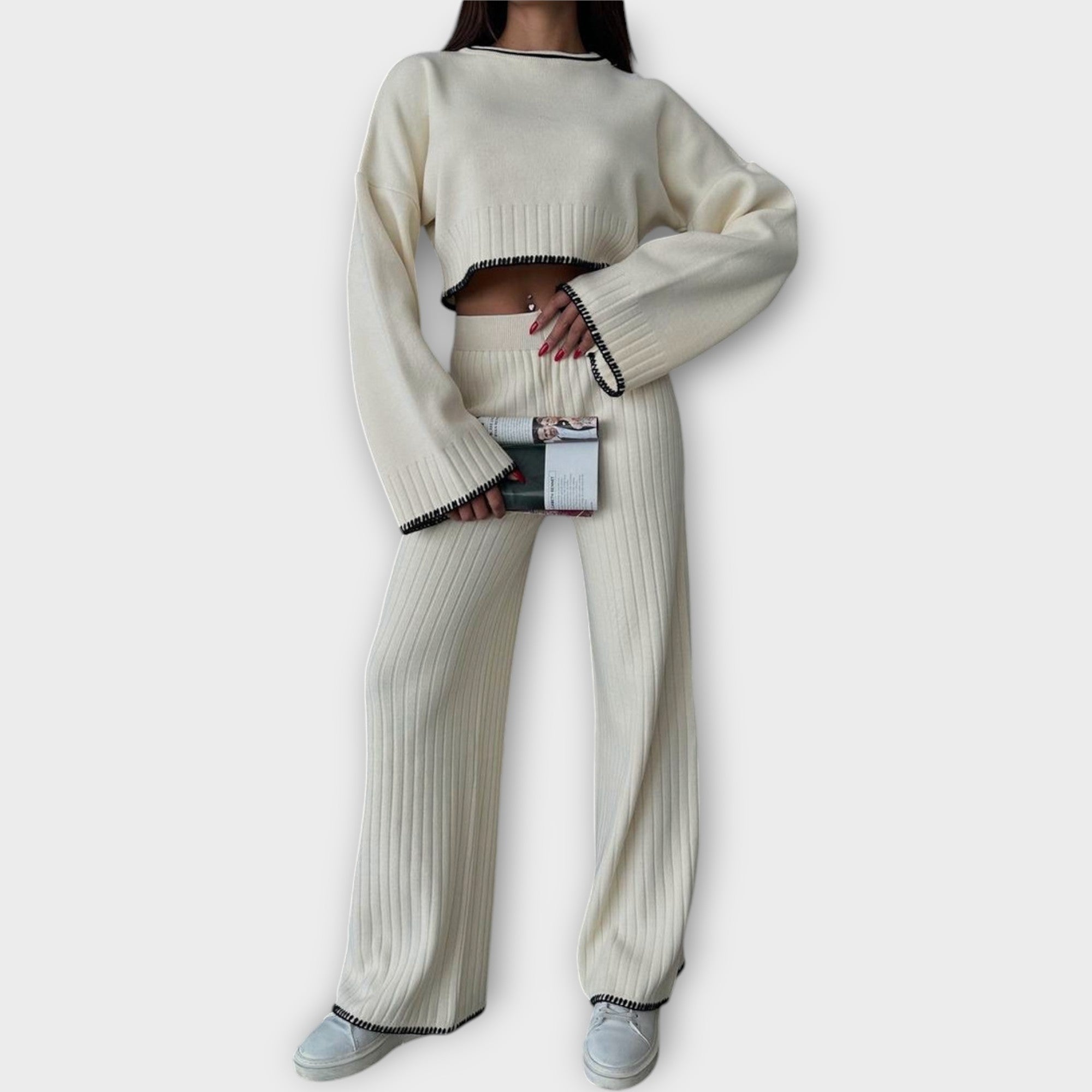 Pletený Set Se Zkrácenou Halenkou Z Luxusní Pleteniny