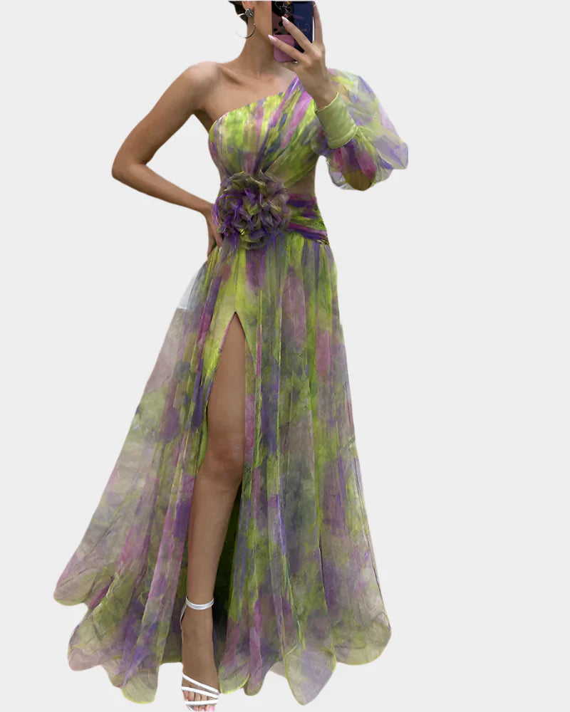 Luxusní Saténové Romantické Šaty S Květinovým Výstřihem