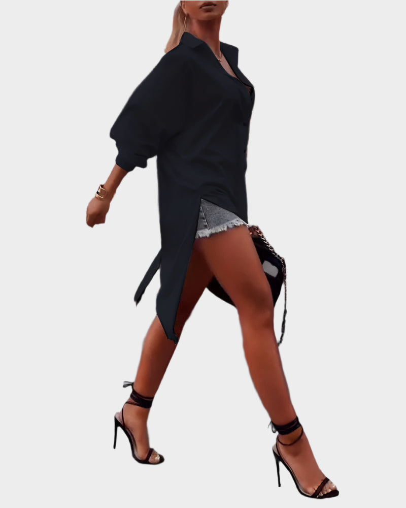 Košile s Rozparem po Bocích Elegantní Oversized Exkluzivní
