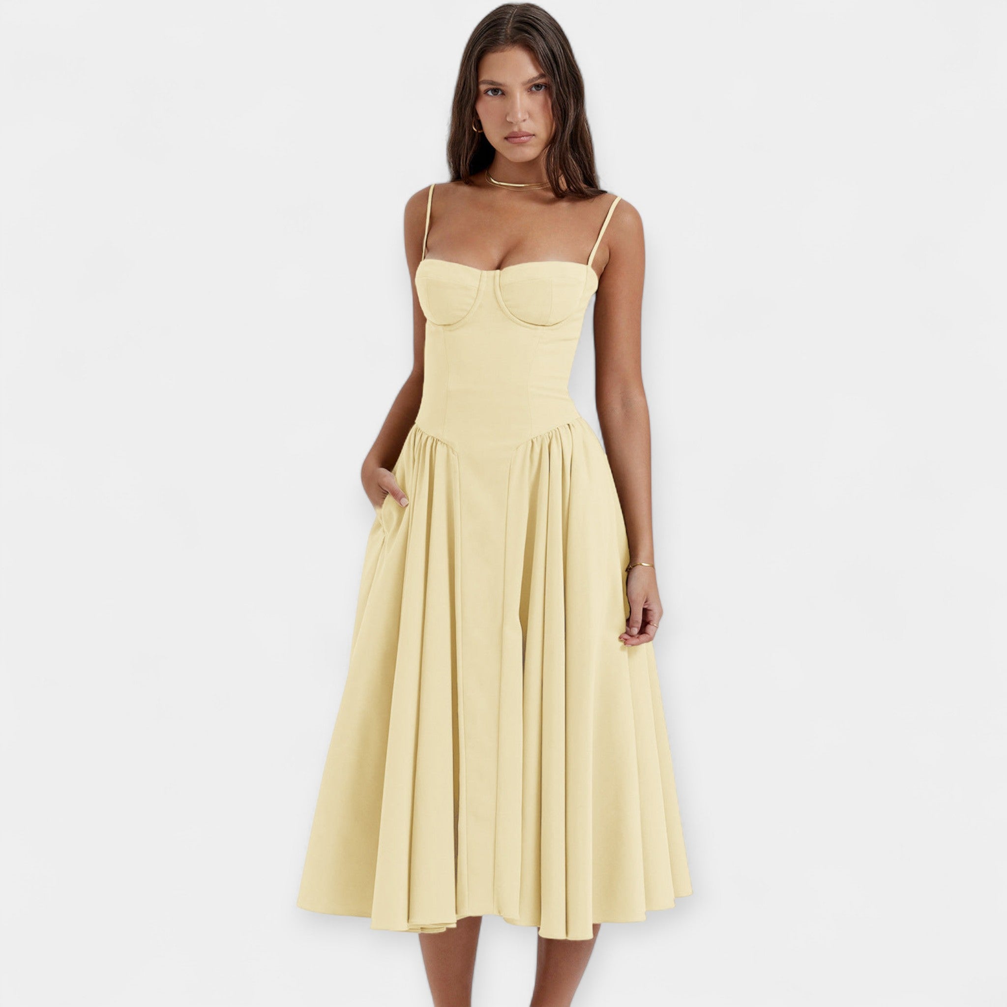 Retro Midi Šaty Tenkými Ramínky Luxusní Kolekce Exkluzivní