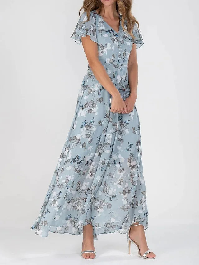 Elegantní Šaty Florální Vzor Lehký Materiál Exkluzivní