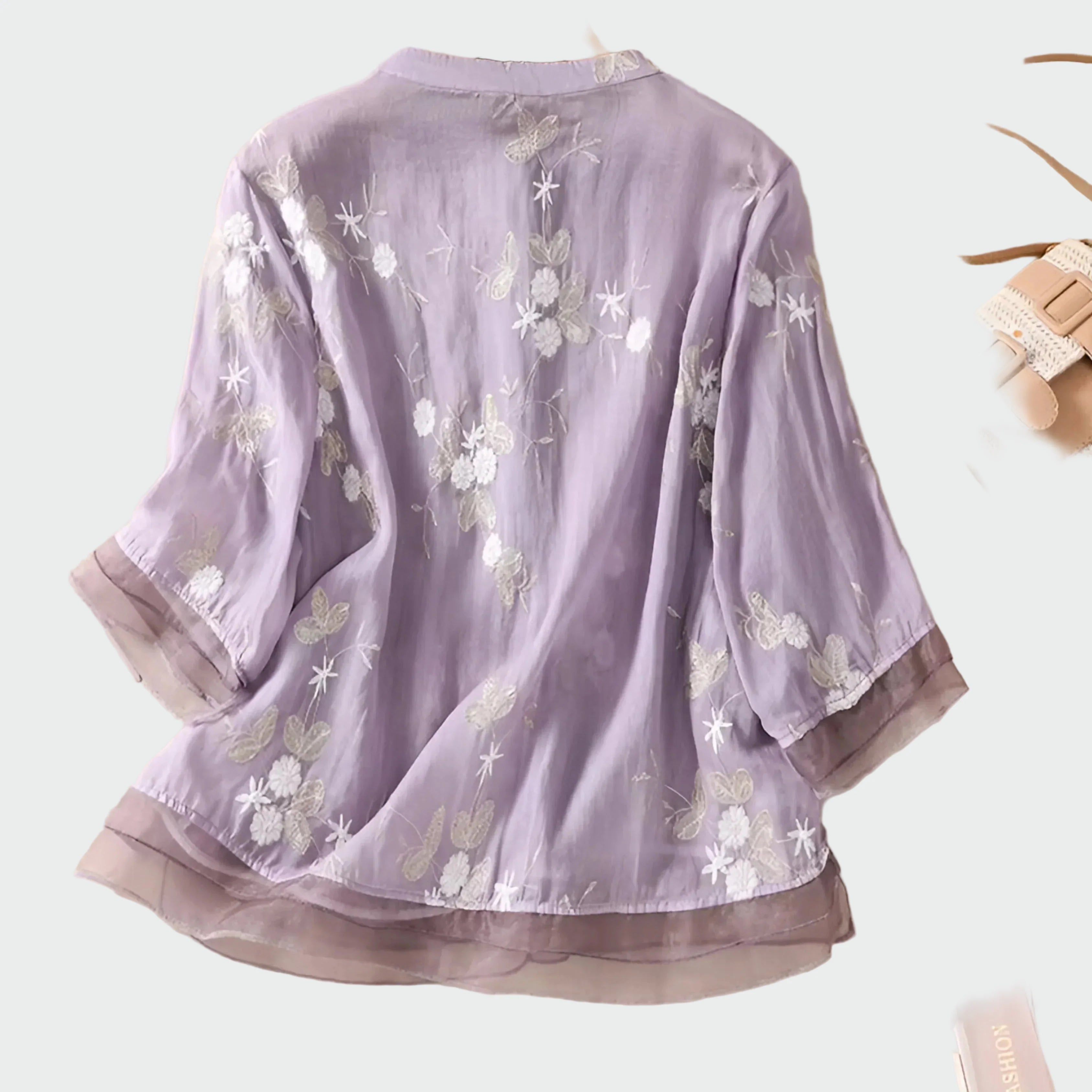 Lila Dreamcatcher Bavlněná Blůza s Květinovou Výšivkou