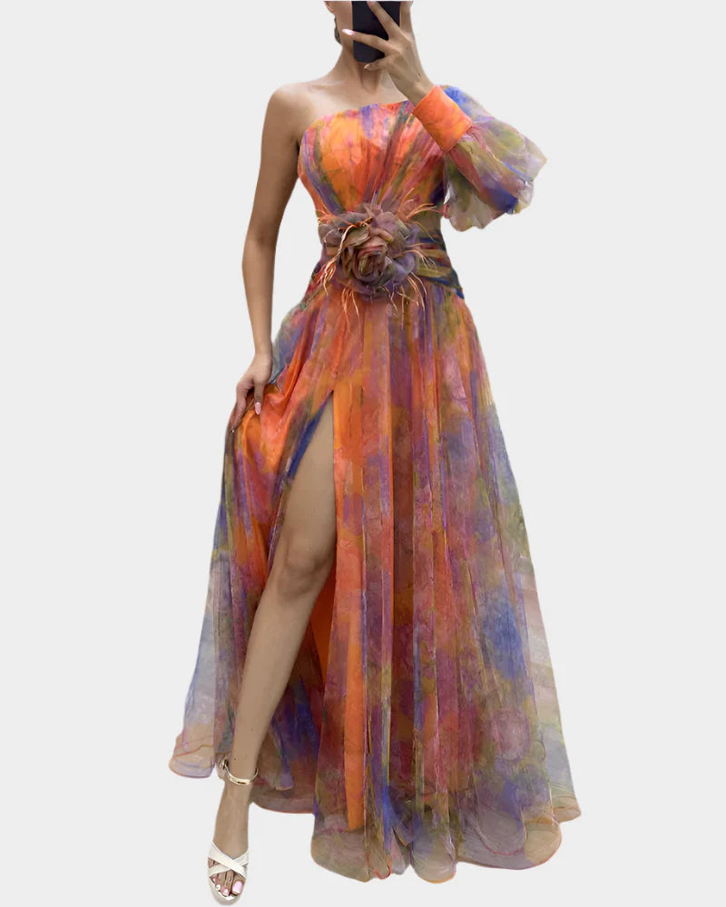 Luxusní Saténové Romantické Šaty S Květinovým Výstřihem