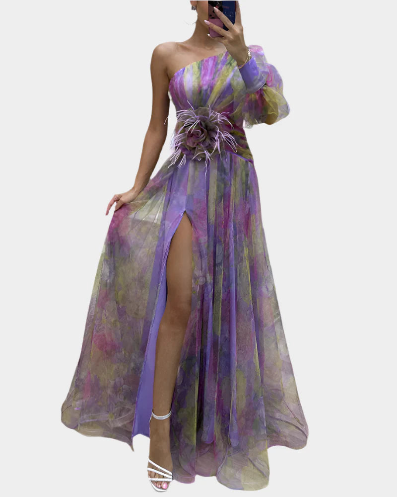 Luxusní Saténové Romantické Šaty S Květinovým Výstřihem