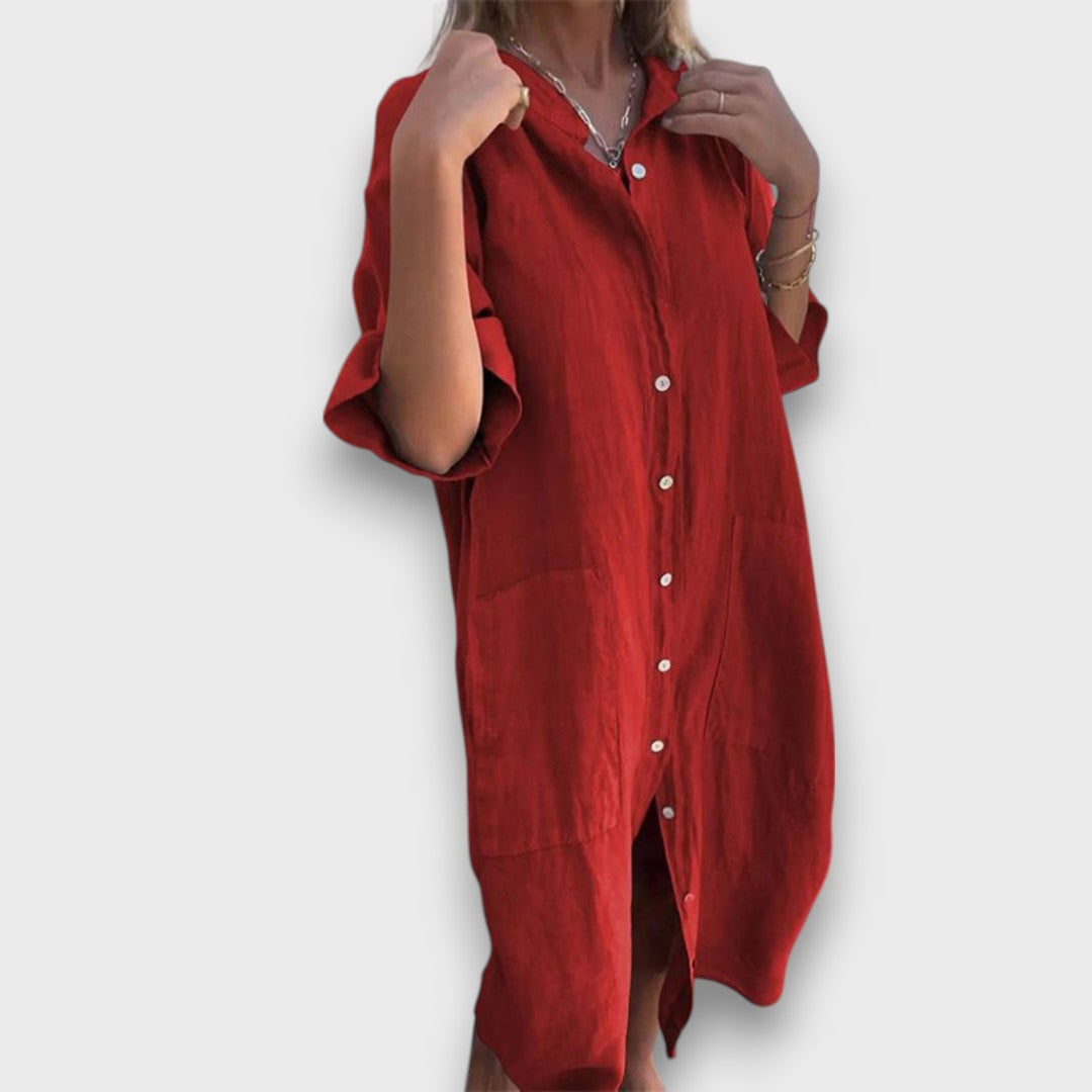 Exkluzivní Lněné Košilové Šaty S Knoflíky A Kapsami