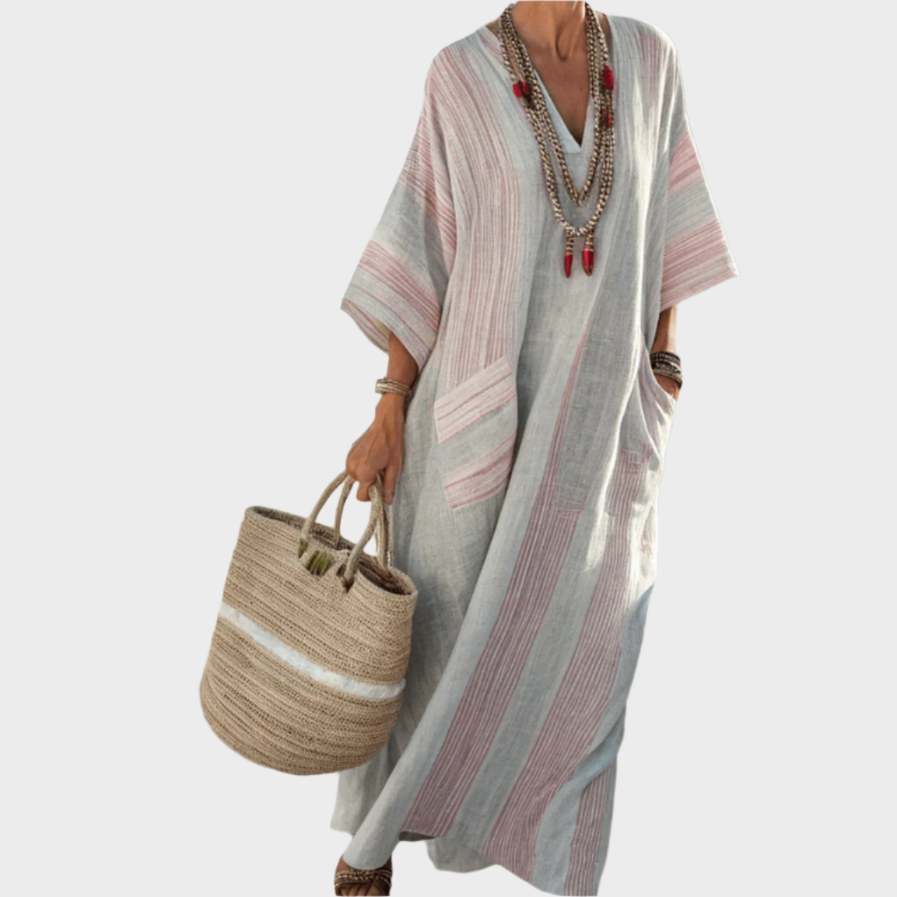 Kaftan Pruhy Oversized Kapsy Boho Kolekce Exkluzivní