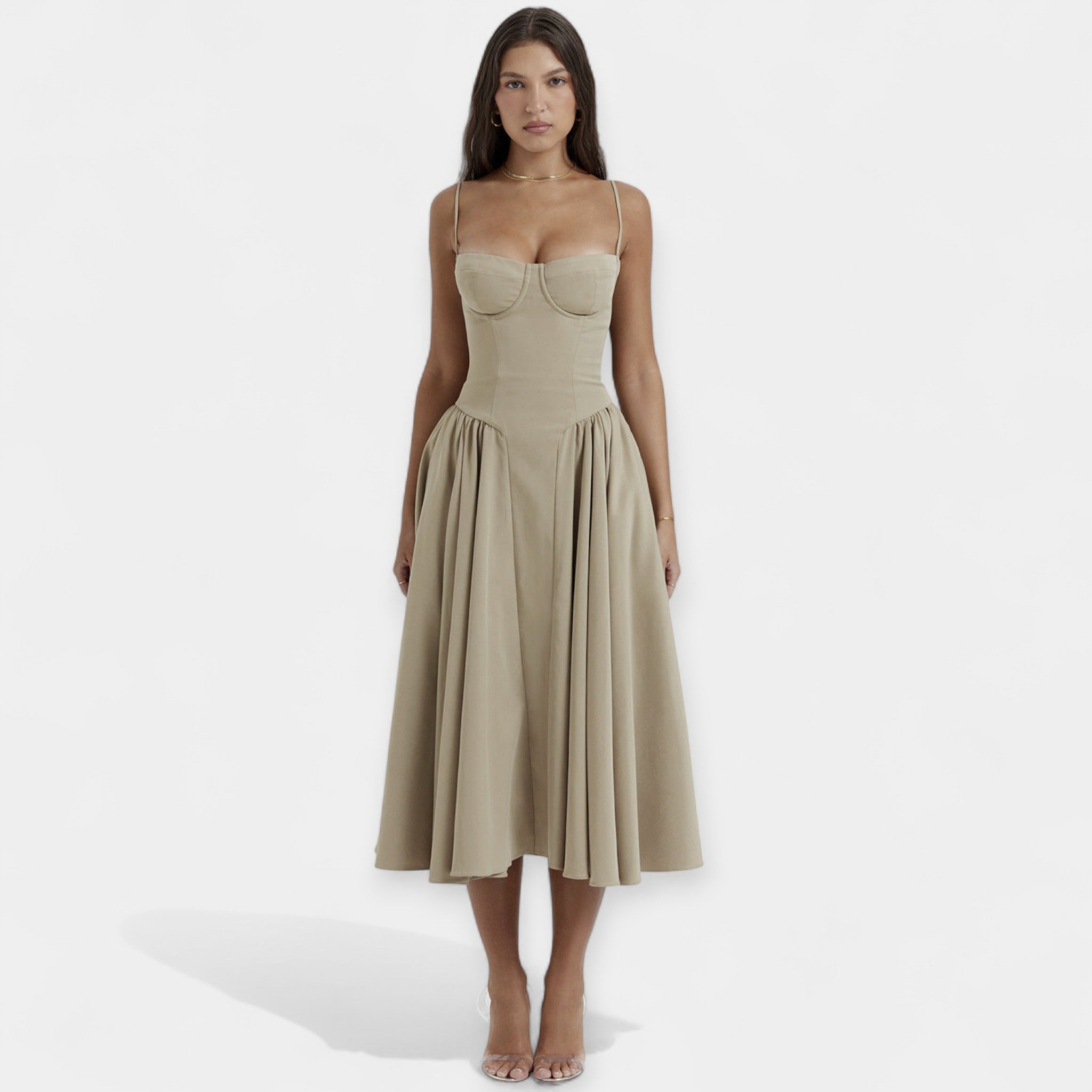 Retro Midi Šaty Tenkými Ramínky Luxusní Kolekce Exkluzivní