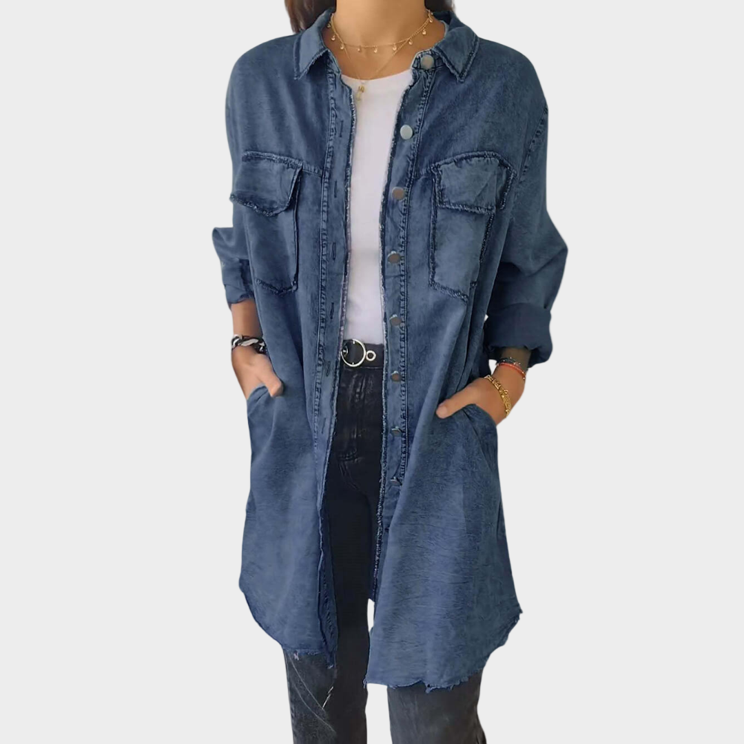 Džínové Šaty Košilového Střihu Denim Luxusní Exkluzivní