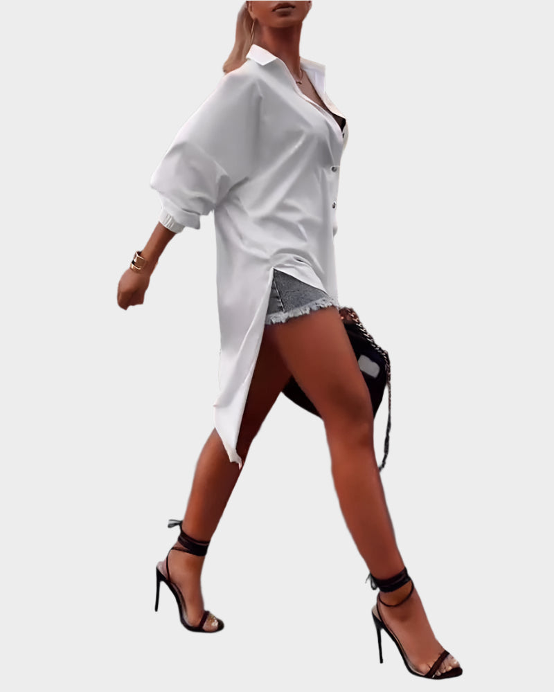 Košile s Rozparem po Bocích Elegantní Oversized Exkluzivní