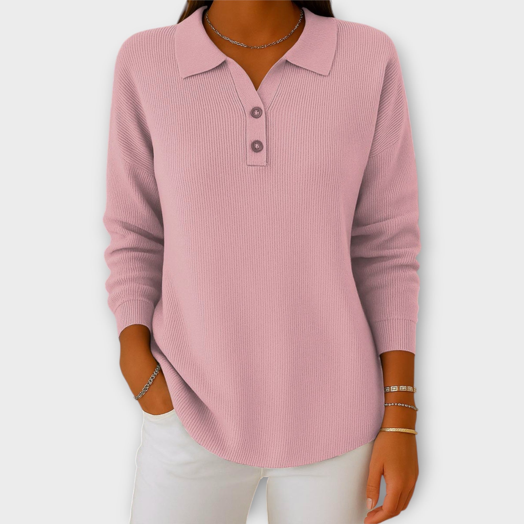 Kašmírový Svetr S Elegantním Límcem A Knoflíky Vznešený