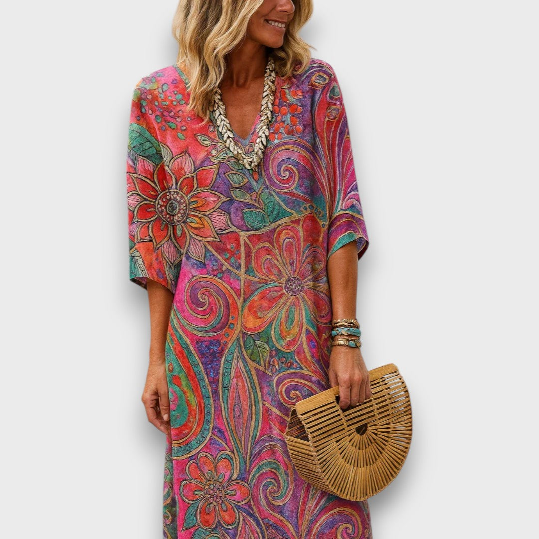 Kaftan S Boho Kolekce Vzorem Exkluzivní Elegantní Ženy