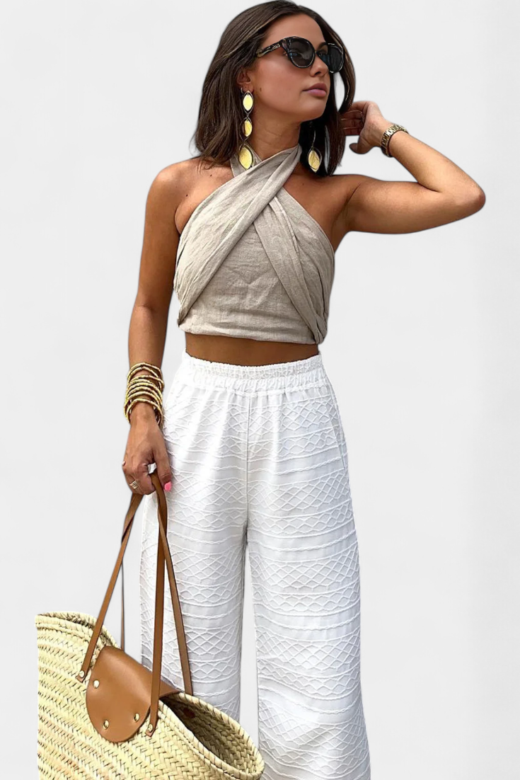Lena Exkluzivní Top Křížený Halter Bez Zad S Uzel Styl