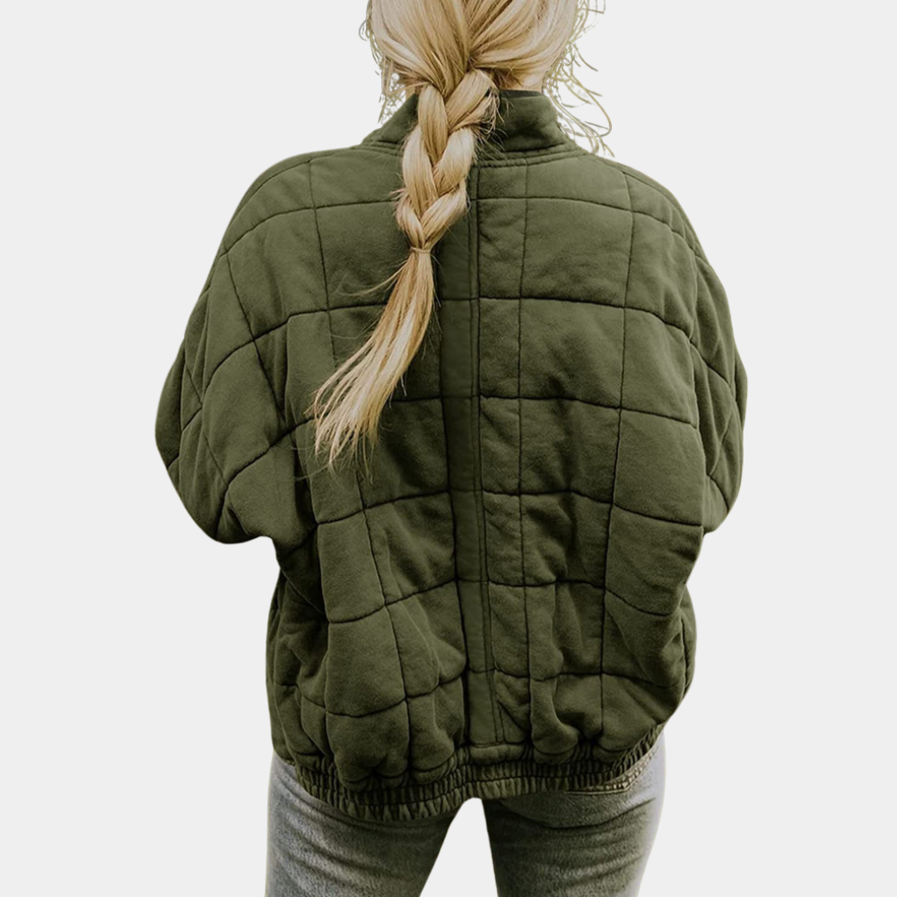 Olivově Zelená Kapitone Bunda Oversize Exkluzivní Edice