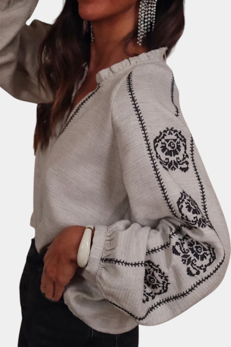 Amara Exkluzivní Lněná Halenka Výšivky Nadýchané Rukávy