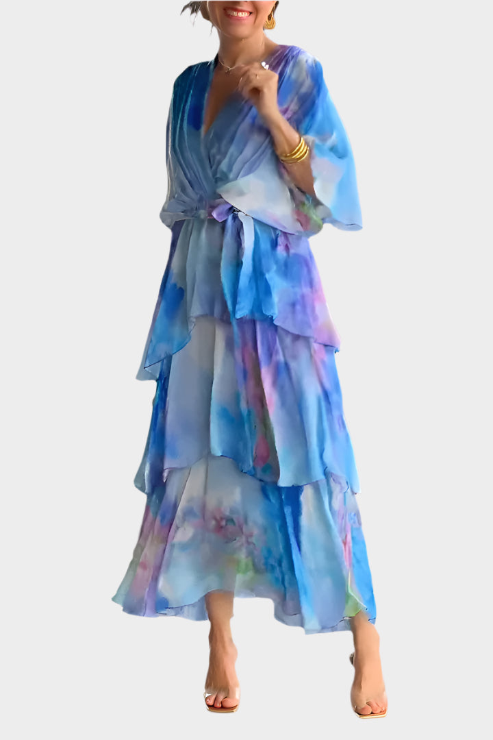 Šaty S Hlubokým V Výstřihem A Akvarelovým Motivem