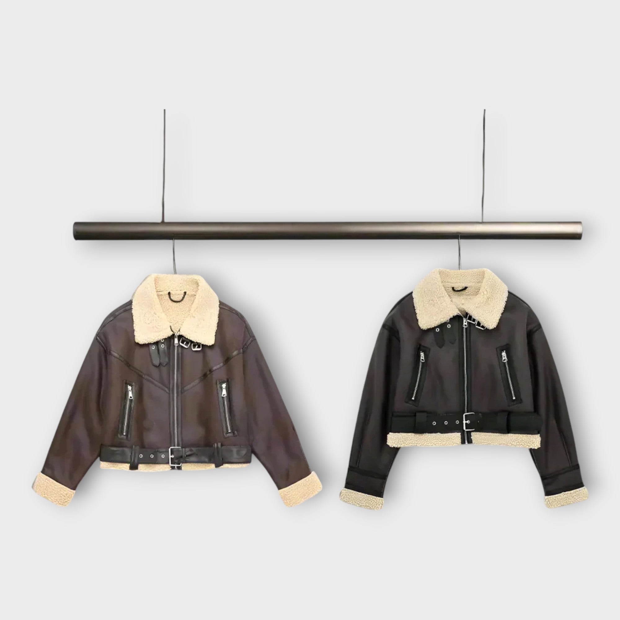 Kožená Krátká Bunda S Kožešinou A Páskem Exkluzivní