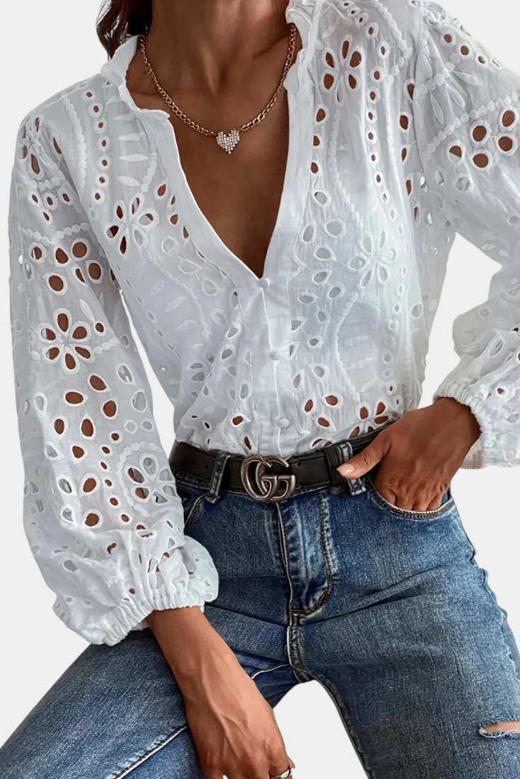 Alba Krajková Halenka S Výstřihem Do V Luxusní Střih