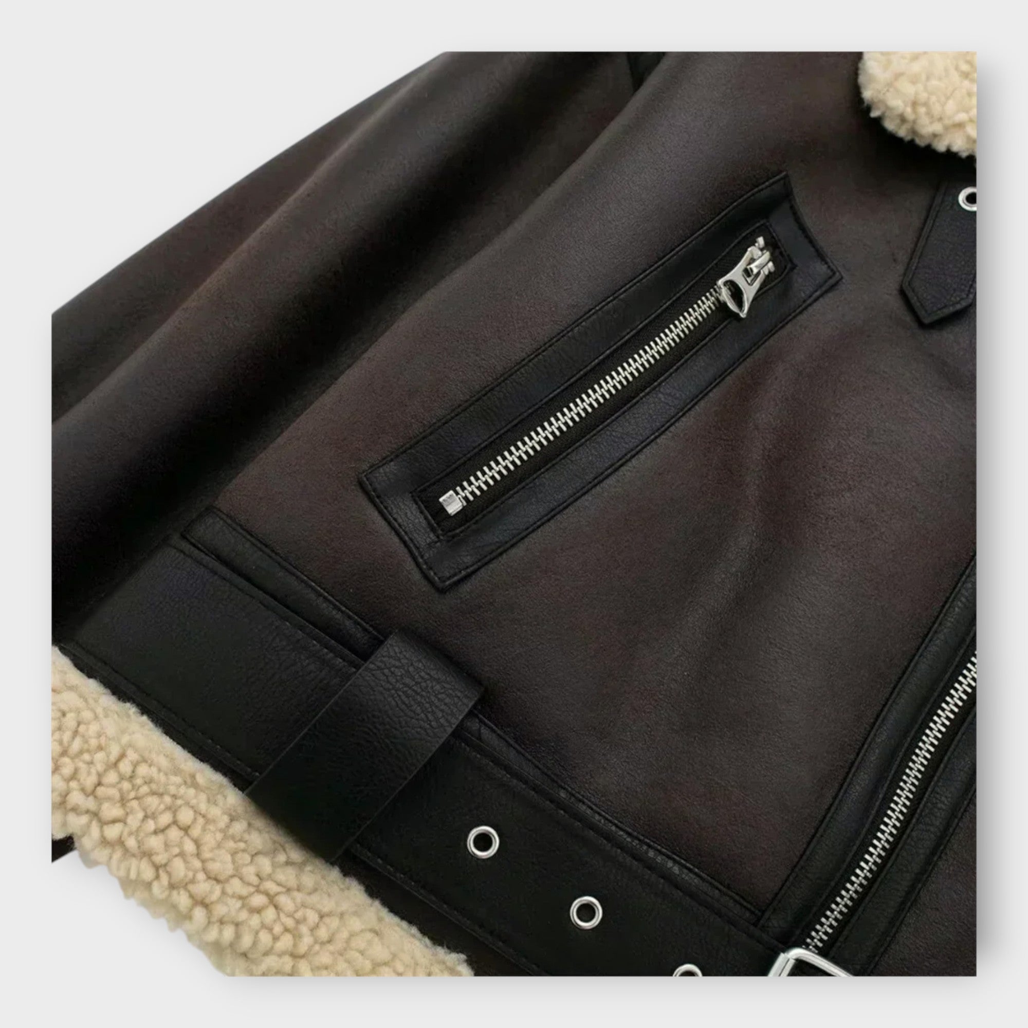 Kožená Krátká Bunda S Kožešinou A Páskem Exkluzivní