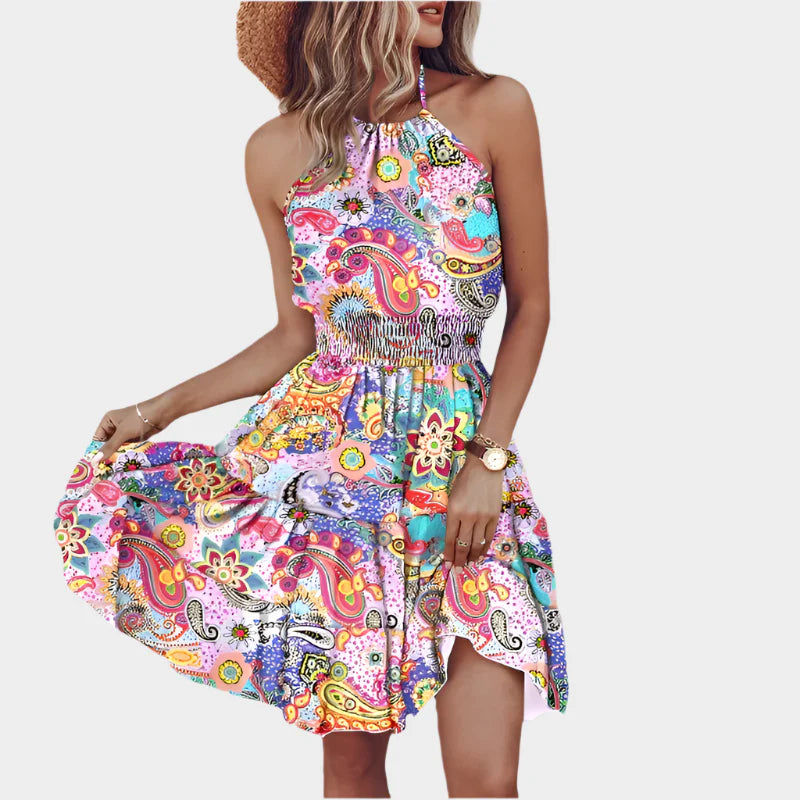 Luxus Mini Šaty S Halter Výstřihem A Nepravidelným Potiskem