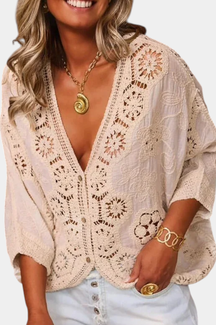 Adele Bavlněná Háčkovaná Blůza Se Krajkou Luxusní Výšivkou