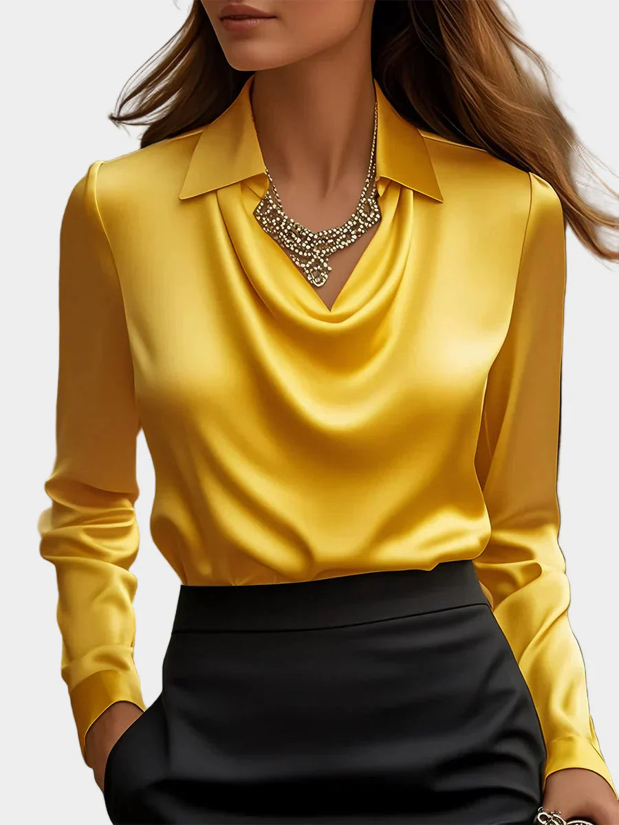 Saténová Halenka Drapáž Dekolt Luxusní Kousek Elegantní