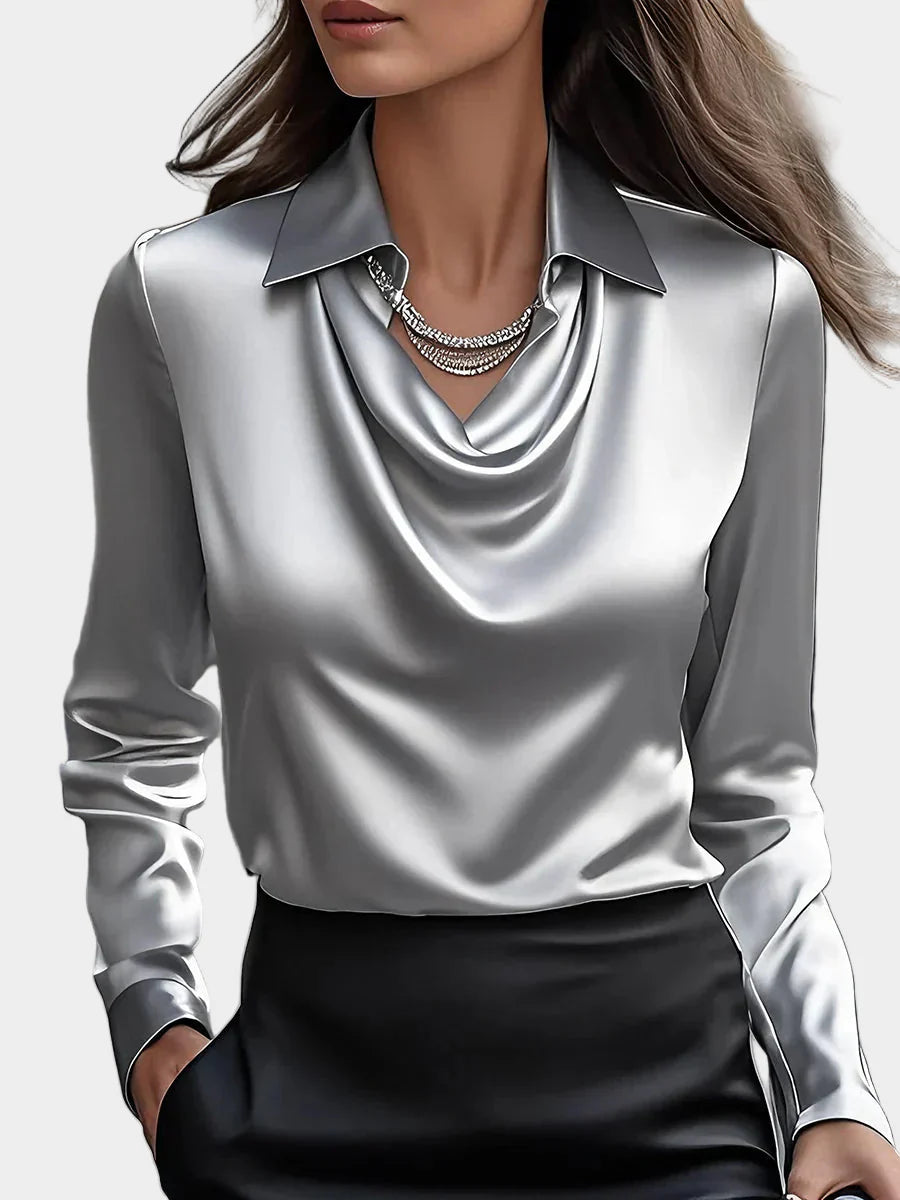 Saténová Halenka Drapáž Dekolt Luxusní Kousek Elegantní