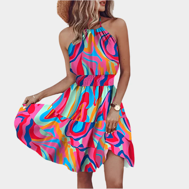 Luxus Mini Šaty S Halter Výstřihem A Nepravidelným Potiskem