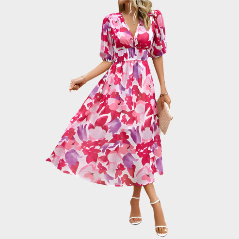 Exkluzivní Midi Šaty S Puf Rukávy A Květinovým Vzorem