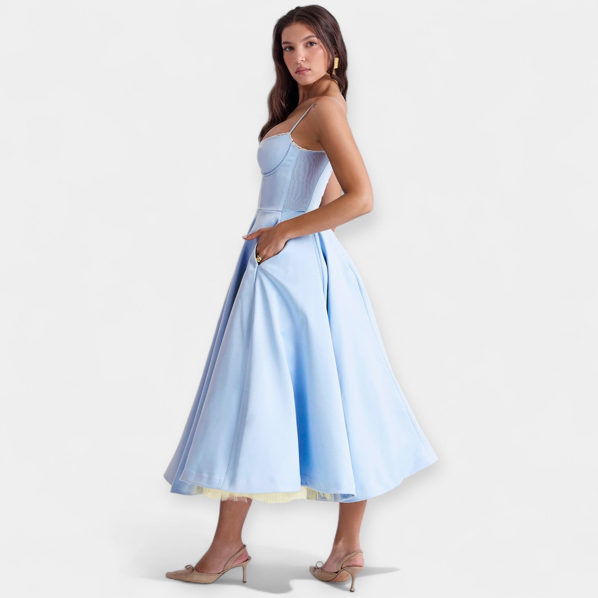 Midi Šaty Z Tylu Exkluzivní Kolekce Elegantní Dámské