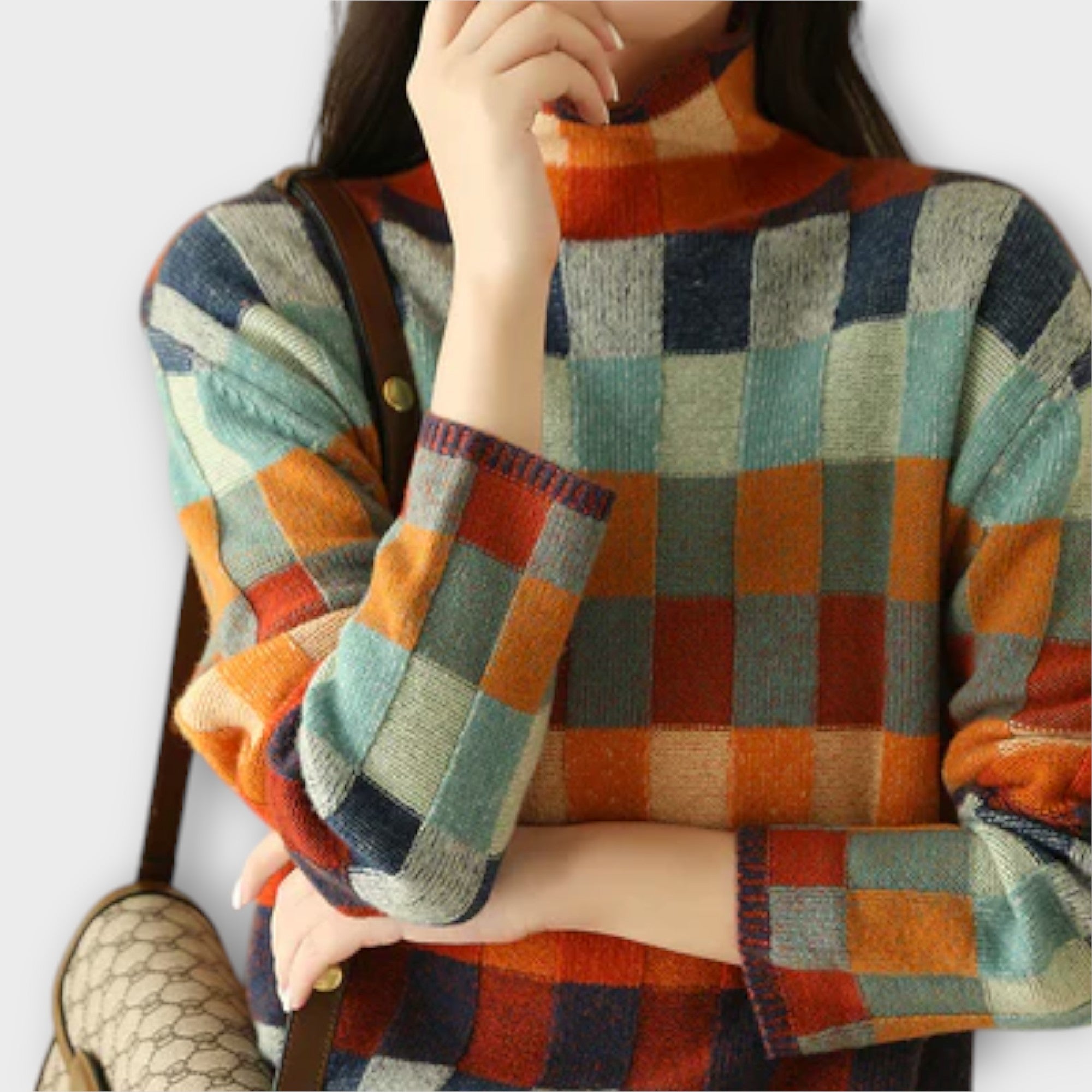 Erika Dámský Svetr Patchwork Exkluzivní Nadčasový Styl