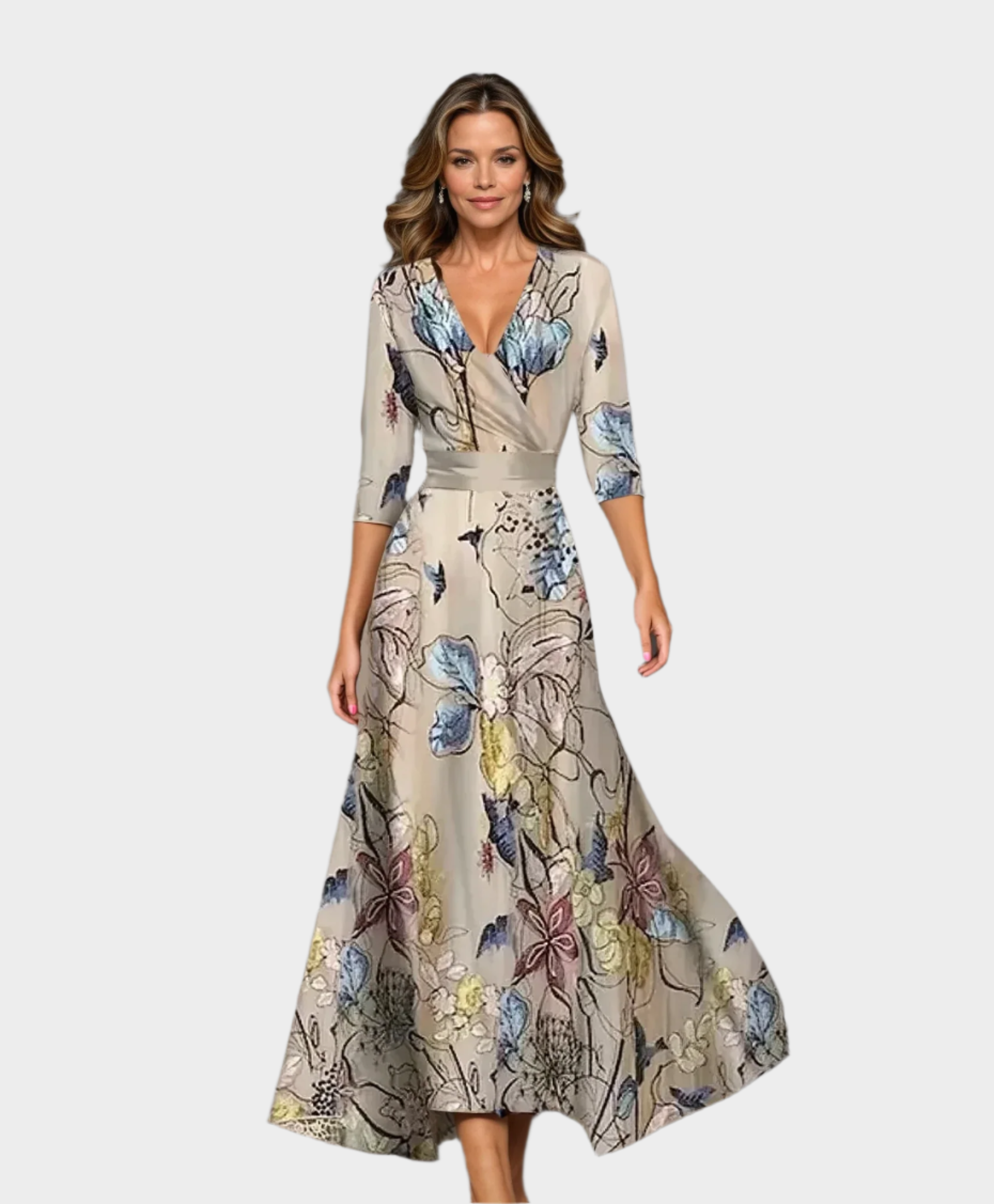 Midi Šaty S Vysokým Pasem A Květinovým Akvarelem Edice