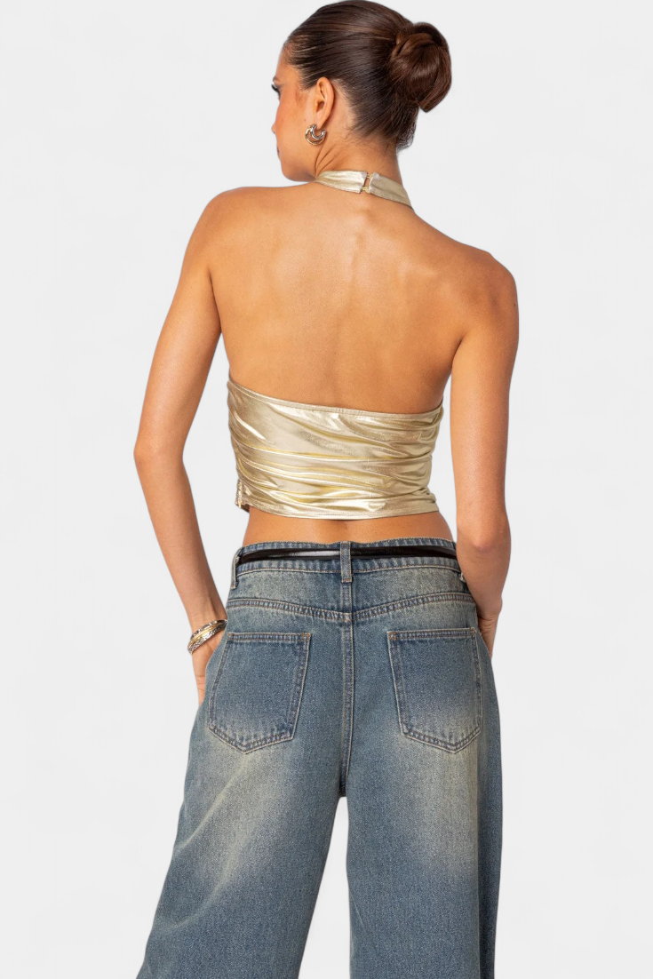 Karter Anna Halter Top Metálový Luxusní Límec Bez Zad