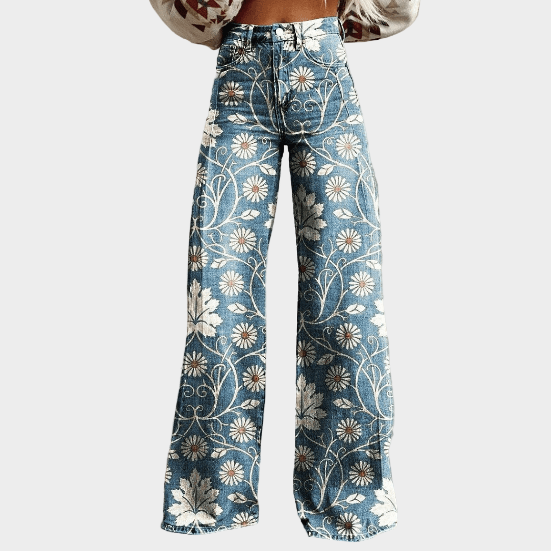 Vintage Boho Denim S Vysokým Pásem A Širokými Nohavicemi