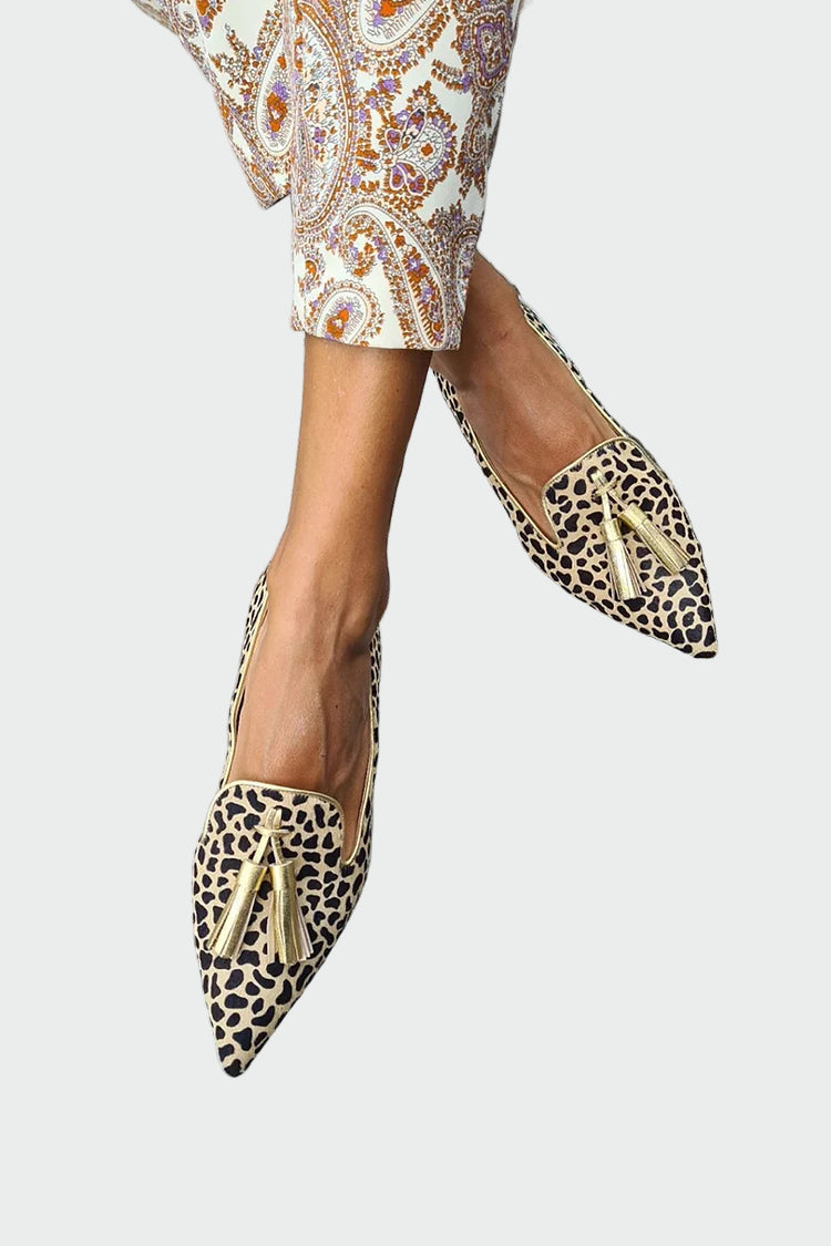 Mokasíny Se Špičatou Špičkou Třásněmi Animal Print Edice