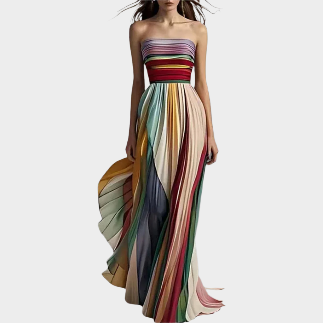 Maxi Beze Ramínek Šaty Plisé Elegantní Exkluzivní Design