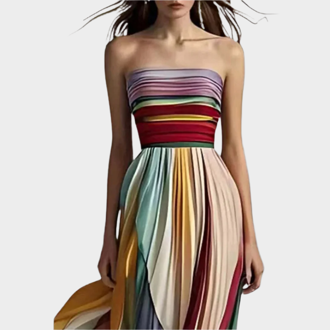 Maxi Beze Ramínek Šaty Plisé Elegantní Exkluzivní Design