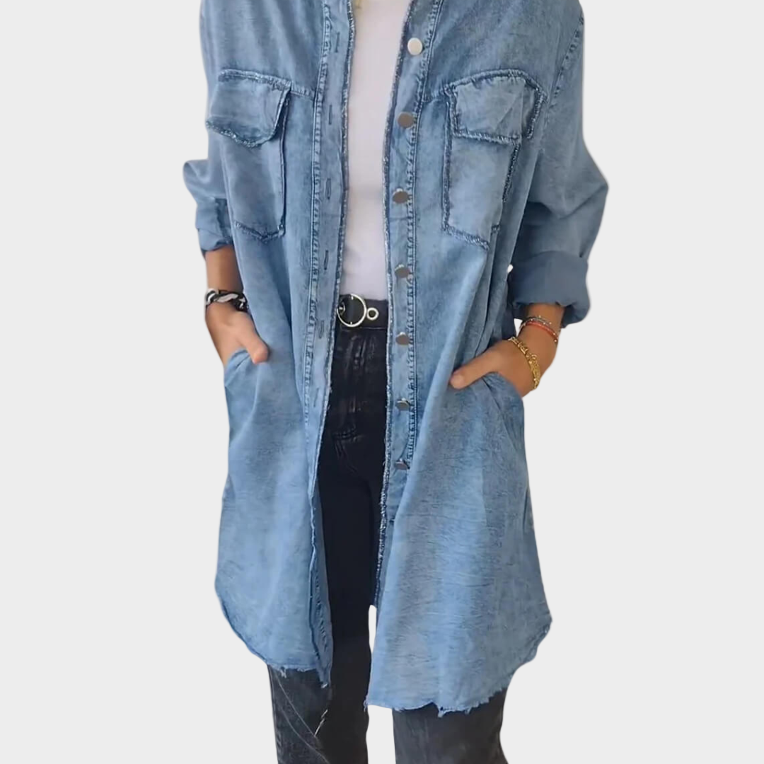Džínové Šaty Košilového Střihu Denim Luxusní Exkluzivní