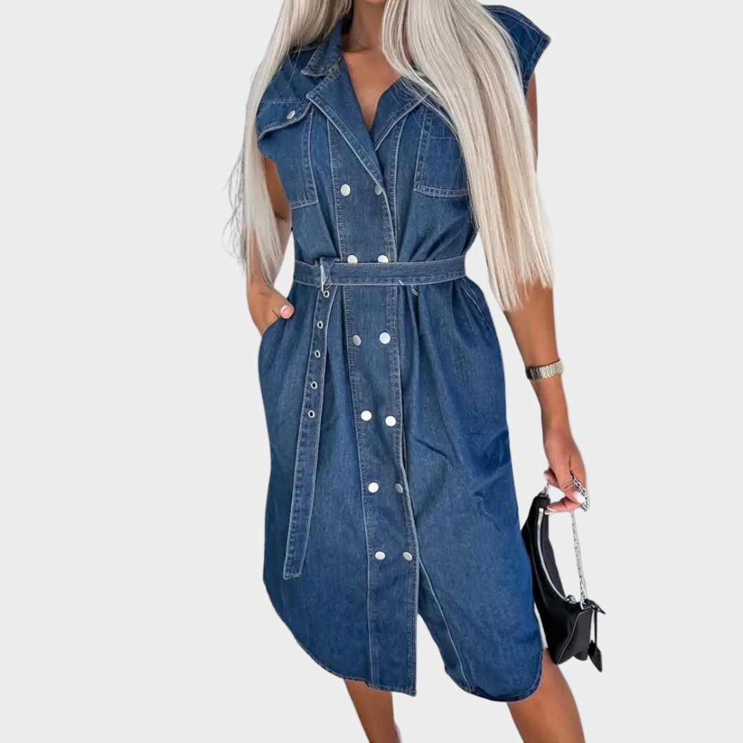 Denim Šaty S Páskem Exkluzivní Kolekce Elegantní Design