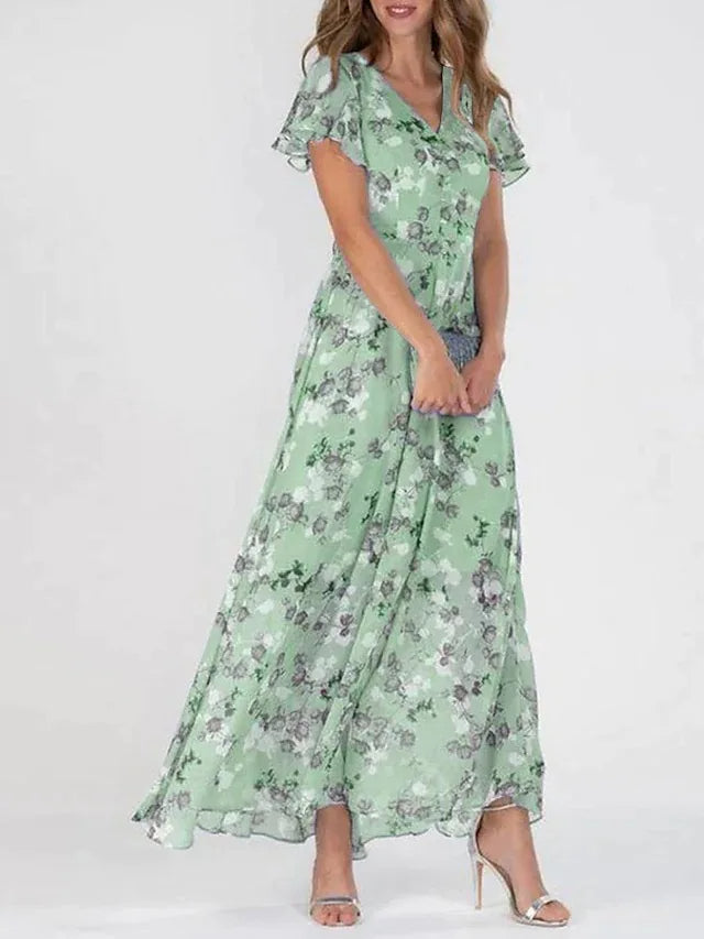 Elegantní Šaty Florální Vzor Lehký Materiál Exkluzivní