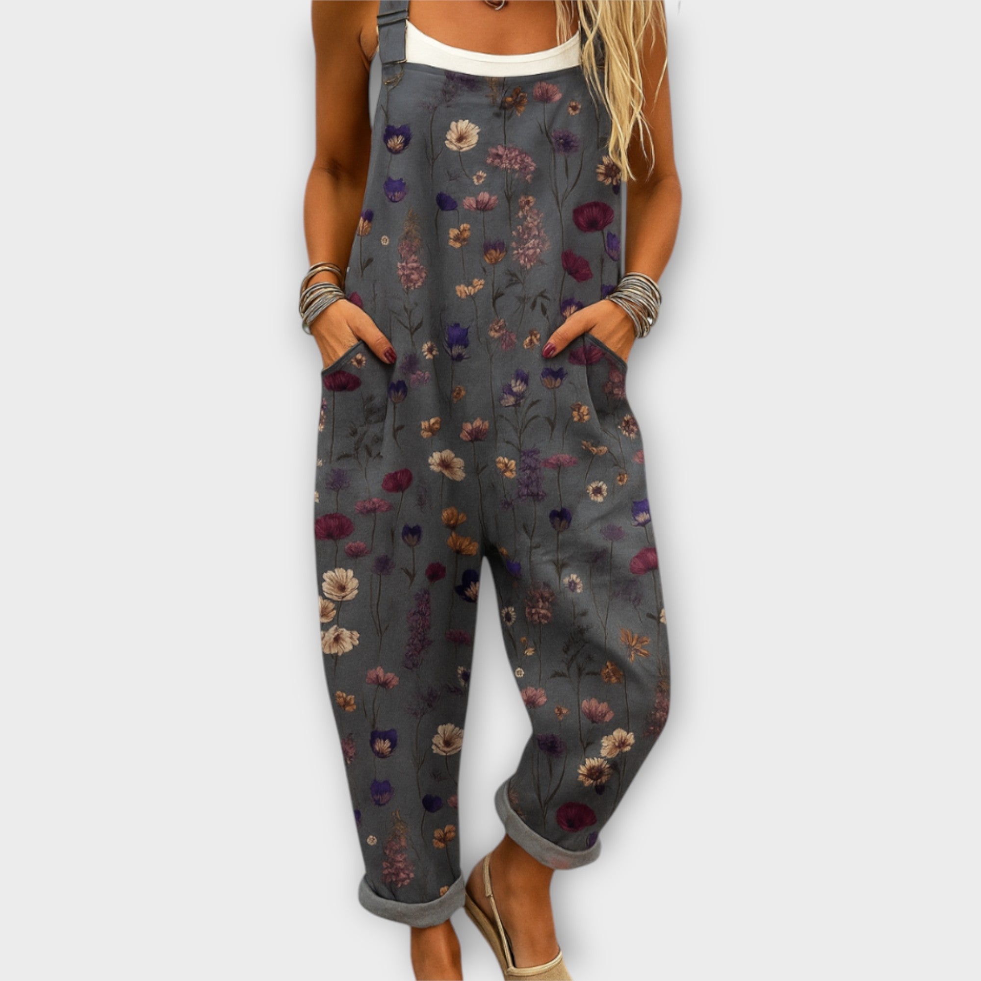 Elegantní Retro Florální Overál Exkluzivně S Motívem