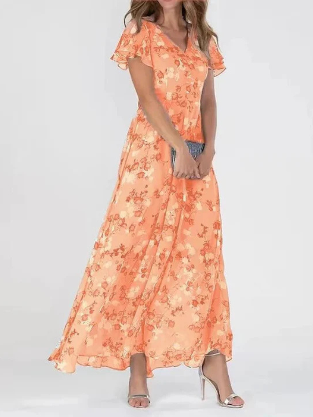 Elegantní Šaty Florální Vzor Lehký Materiál Exkluzivní
