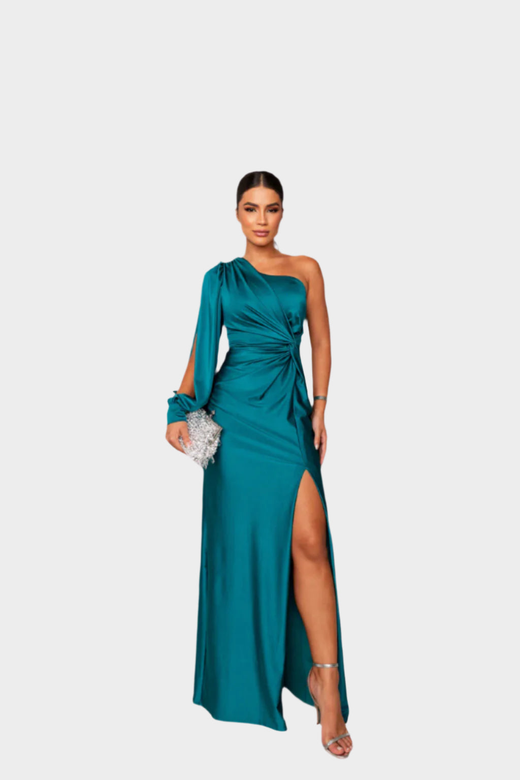 Dlouhé Šaty Luxusní Kolekce Jednoramenné S Uzlem Elegantní