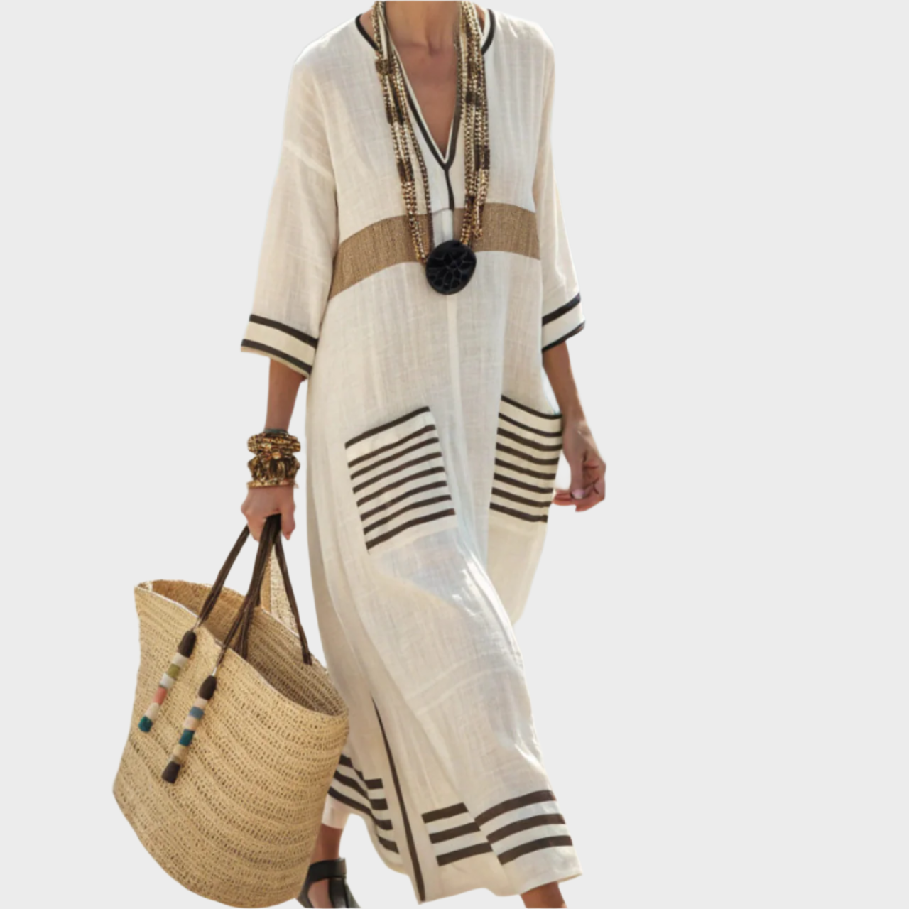 Kaftan Pruhy Oversized Kapsy Boho Kolekce Exkluzivní