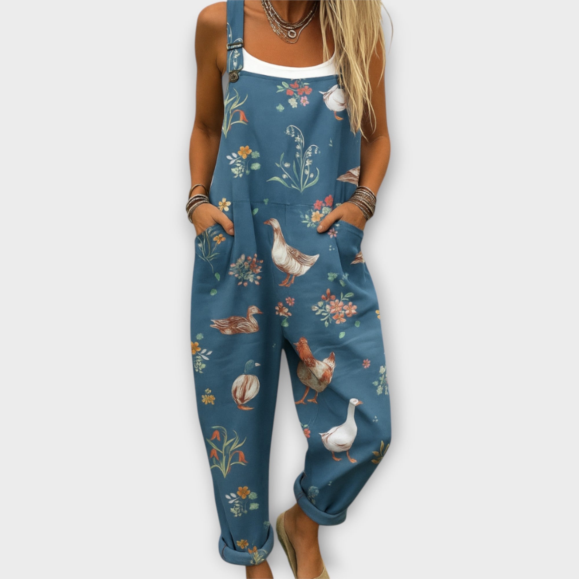 Elegantní Retro Florální Overál Exkluzivně S Motívem