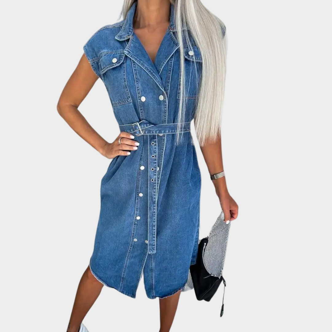 Denim Šaty S Páskem Exkluzivní Kolekce Elegantní Design