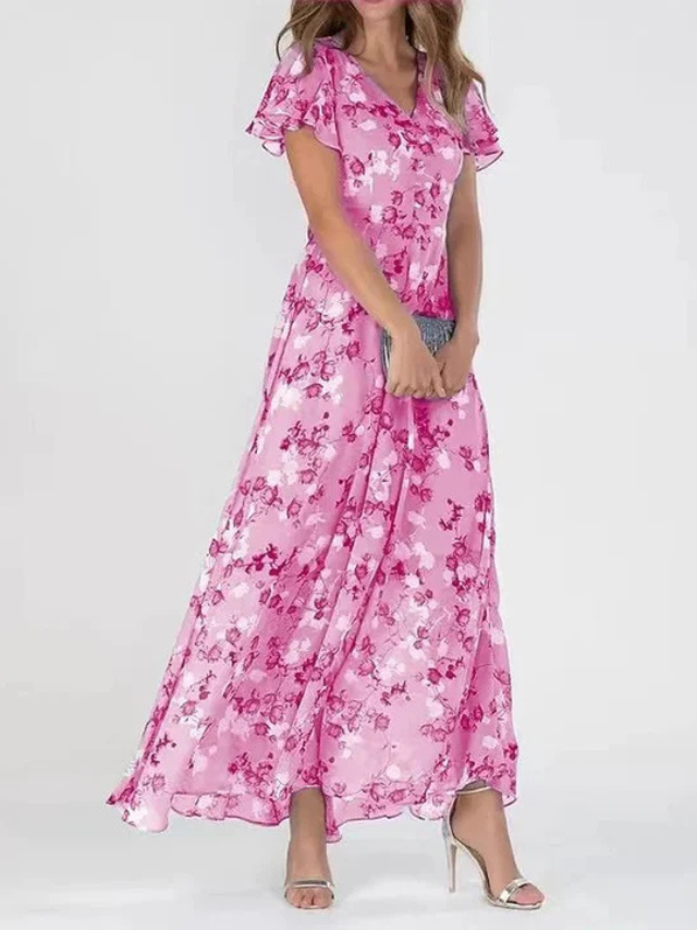 Elegantní Šaty Florální Vzor Lehký Materiál Exkluzivní