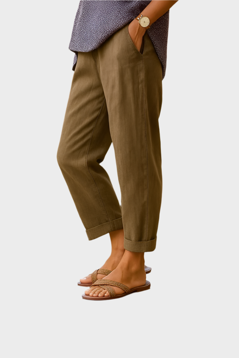 Bílé Lněné Bavlněné Cropped Kalhoty Exkluzivní Kolekce