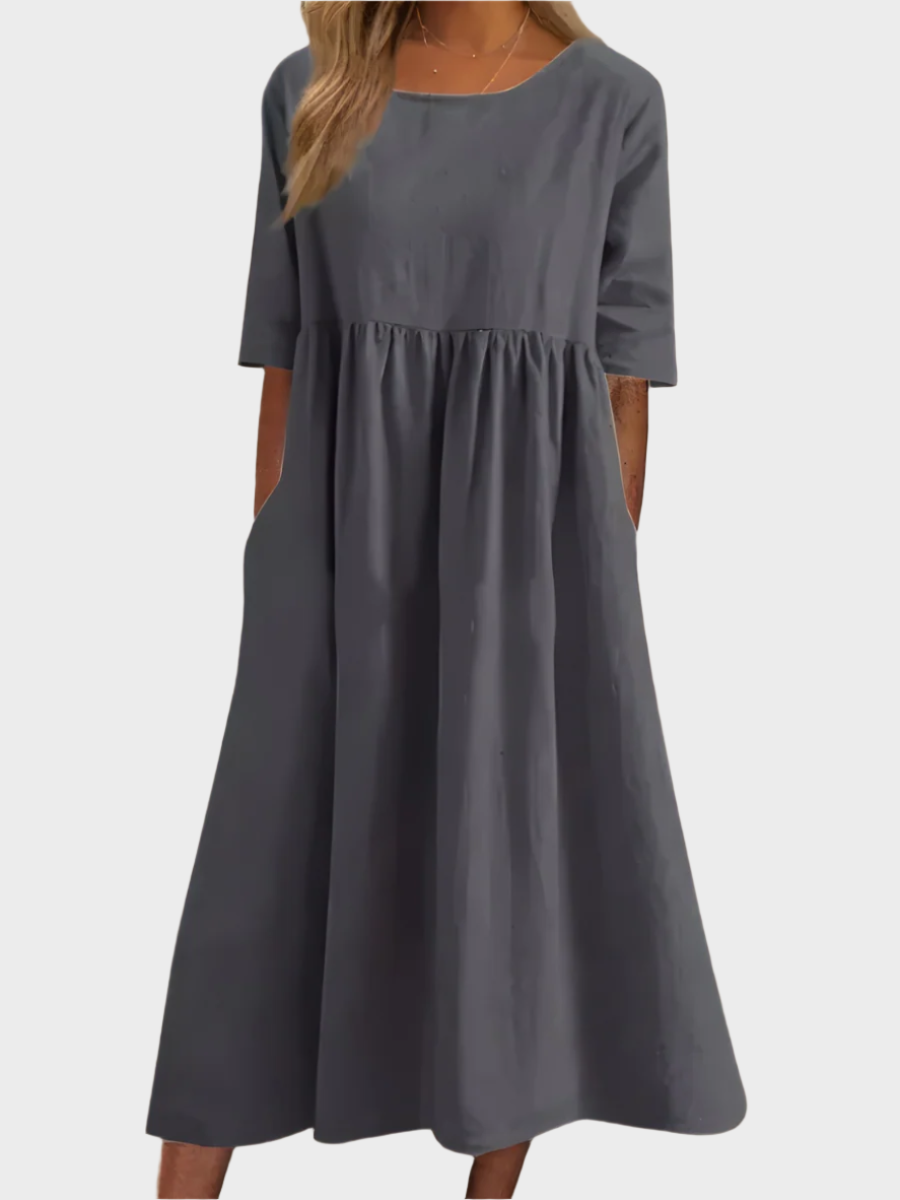 Lněné Šaty Exkluzivní Elegantní Modré Limitovaná Edice