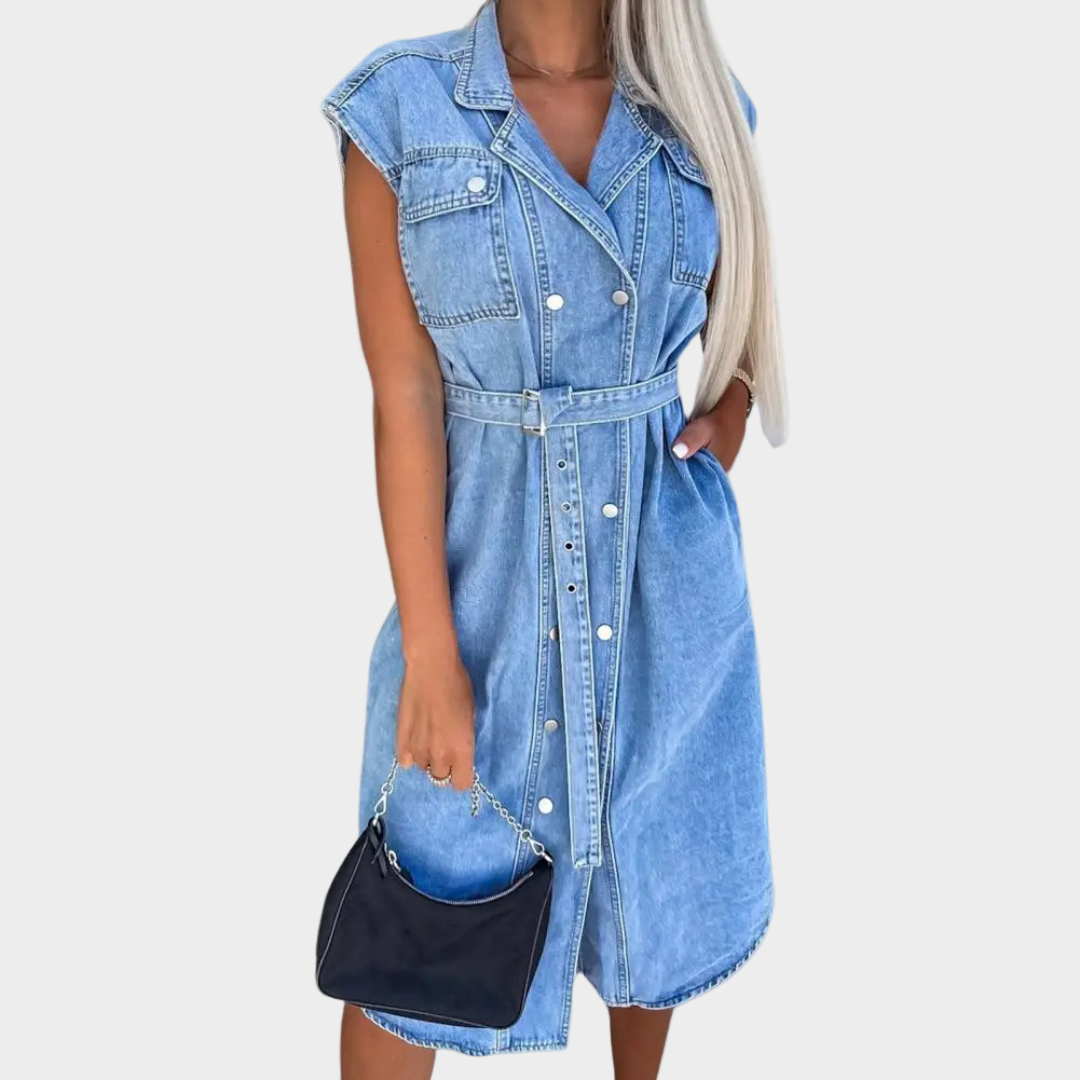 Denim Šaty S Páskem Exkluzivní Kolekce Elegantní Design